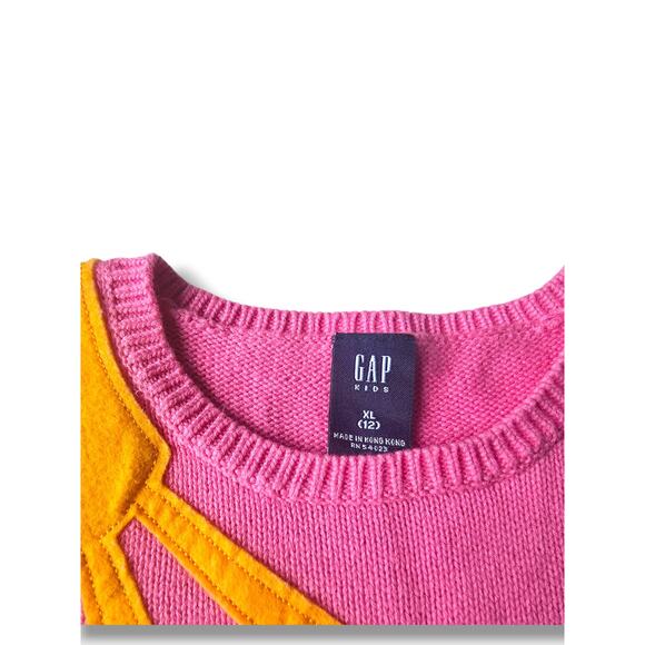 GAP Y2K Vintage Kids Sweater Vest Pink Knit Squirrel Tree Sun Applique XL 12 - Picture 2 of 4